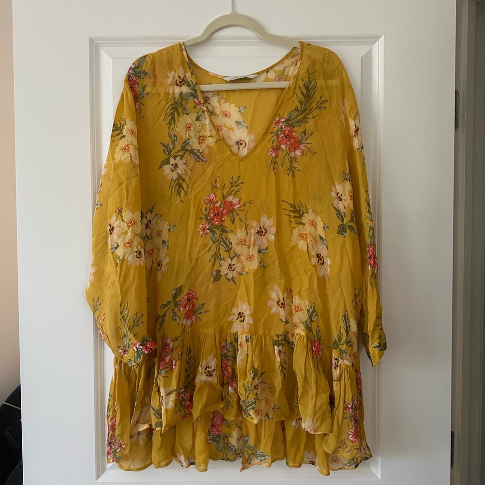 Zara Premium Denim Collection Floral Yellow Women's Top